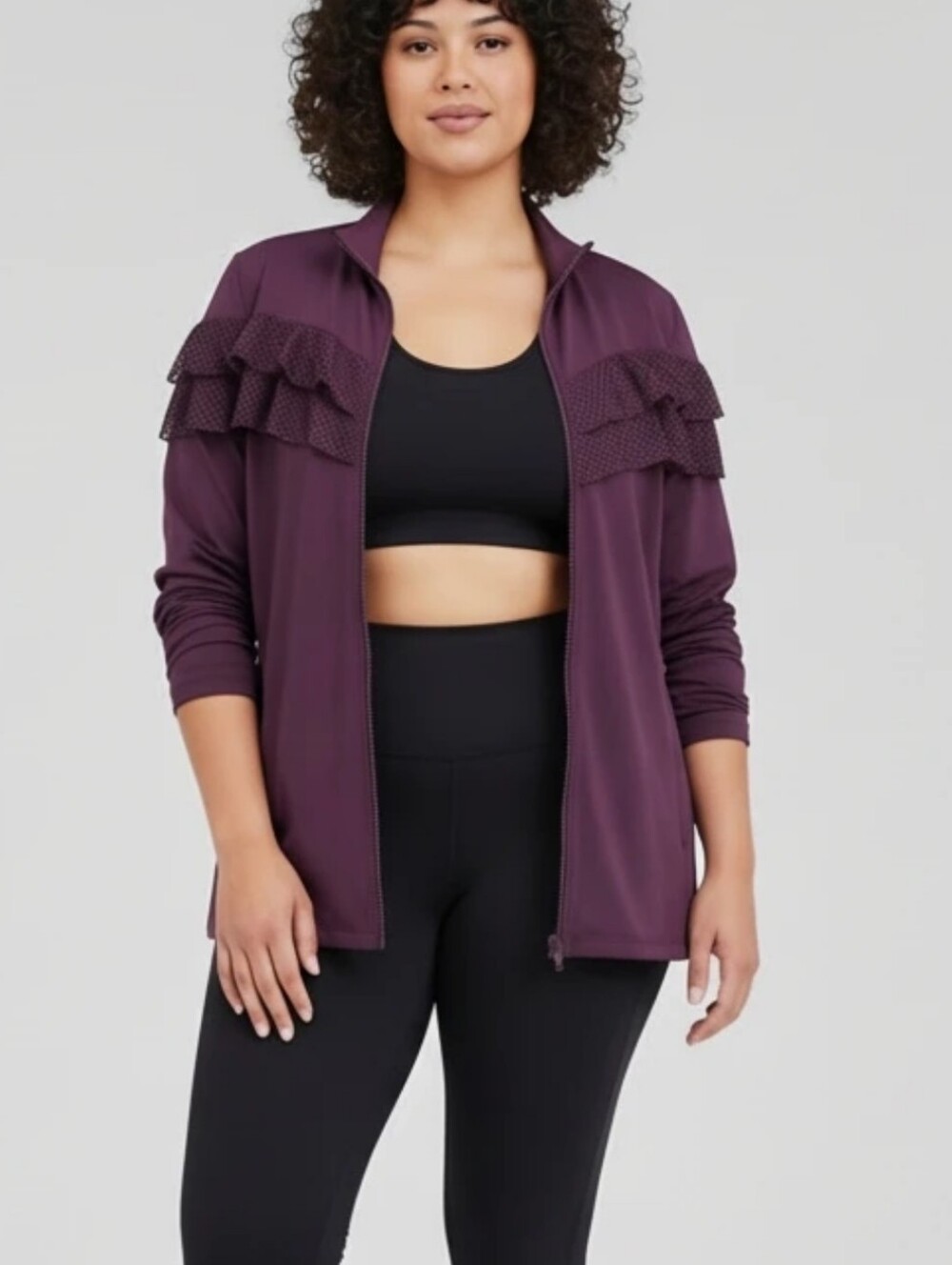 LANE Bryant Livi Purple active athletic ruffled‎ jacket plus size 26 28 4X